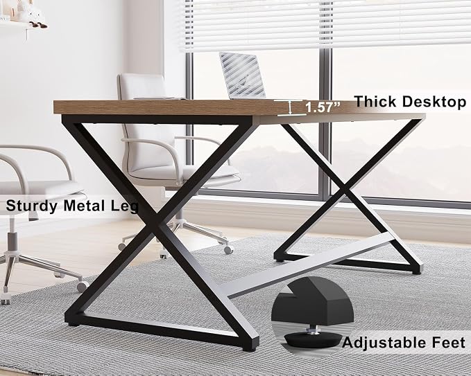 IBF 60” Rustic Computer Desk, Modern Wood Metal Home Office Desk, Farmhouse Work Desk for Writing Study in Bedroom, Minimalist Laptop Executive Workstation Computer Gaming Table, Rustic Oak, 60 in