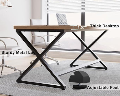 IBF 60” Rustic Computer Desk, Modern Wood Metal Home Office Desk, Farmhouse Work Desk for Writing Study in Bedroom, Minimalist Laptop Executive Workstation Computer Gaming Table, Rustic Oak, 60 in