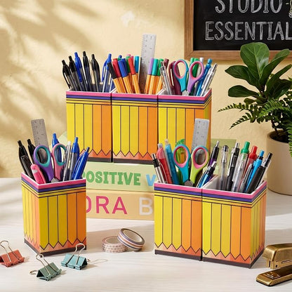 Ctosree 12 Pack Pencil Shaped Pen Holders for Classroom Back to School Supplies Cute Desktop Pencil Cup Creative Stationery Storage Organizer for Office Gifts Student Teachers Desk Storage Organizer