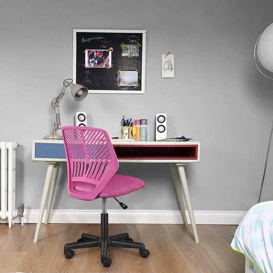 Topeakmart Armless Mesh Office Chair, Ergonomic Desk Chair with Adjustable Height & Support Lumbar, Adjustable Swivel Task Chair Rose Red