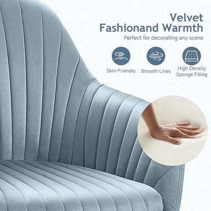 Warmiehomy Velvet Desk Chair for Home Office, Girls' Vanity Chairs with Arm Rest, Office Chair with Wheels, Computer Chair for Room, Velvet Dusk Blue