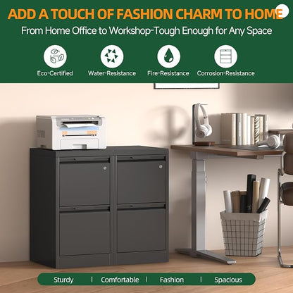 2 Drawer File Cabinet with Lock, Filing Cabinets for Home Office | Small File Cabinet Under Desk, Lockable File Cabinet, Metal File Cabinet for Letter/Legal/A4/F4 Size, Assemble Required