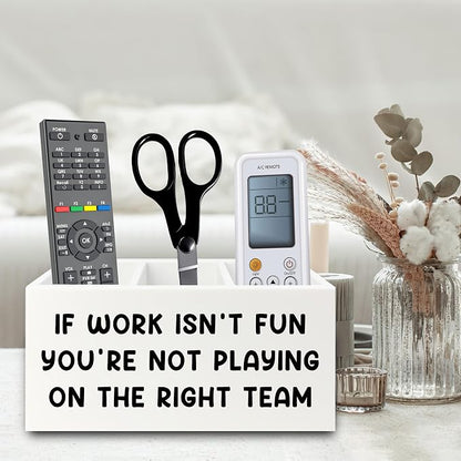 Inspirational Pen Pencil Holder Organizer for Desk, Inspirational Gifts for Women, Teamwork Team Gifts for Employees Coworkers Wooden Box Sign for Home Office Desk Tabletop Decorations
