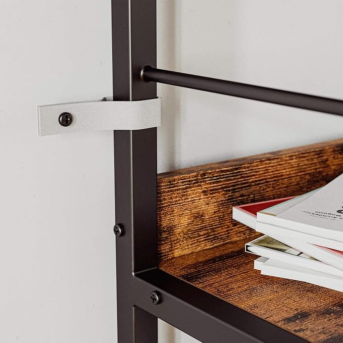 IRONCK 5 Tier Ladder Bookcase with Metal Frame Rustic Brown | Bookshelves and Bookcases,open display shelves; metal frame; shelf baffles; home office