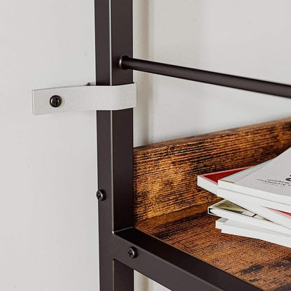 IRONCK 5 Tier Ladder Bookcase with Metal Frame Rustic Brown | Bookshelves and Bookcases,open display shelves; metal frame; shelf baffles; home office