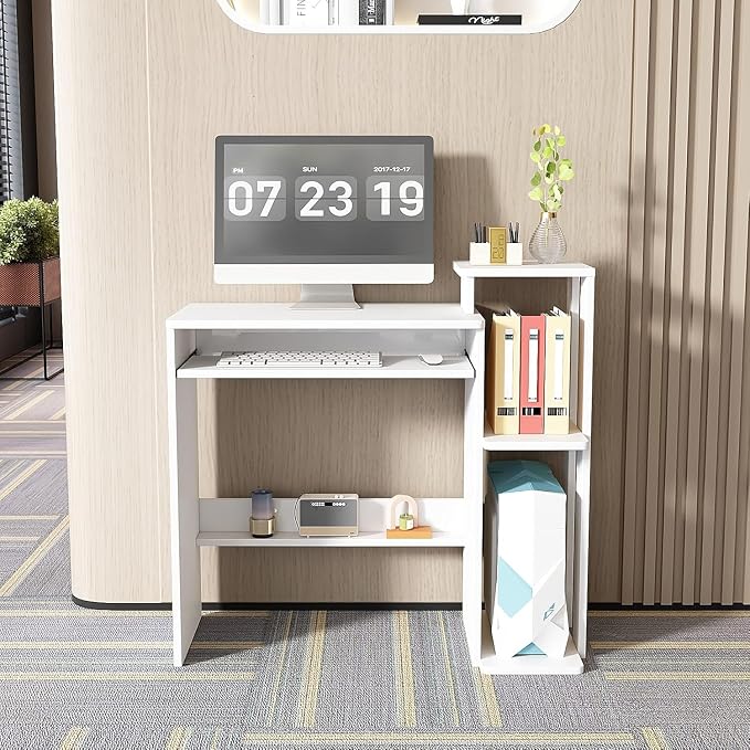ALISENED Computer Desk with Storage Shelves, Home Office Desk with Monitor Stand, Small Writing Desk Table with Keyboard Tray,Study Table with CPU Stand for Small Spaces (35"-White)