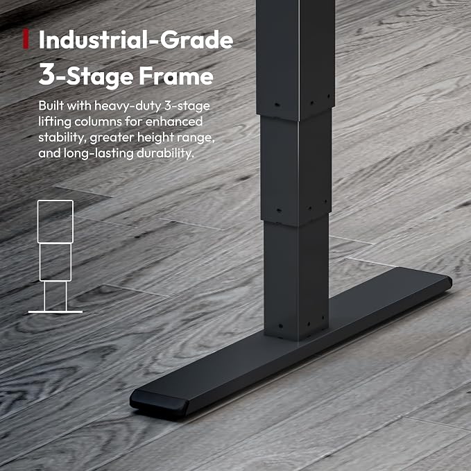 SANODESK Electric Height Adjustable 3-Leg L Shaped Standing Desk Frame, Support up to 330lbs, Sit Stand Ergonomic L Desk Frame Only, Black