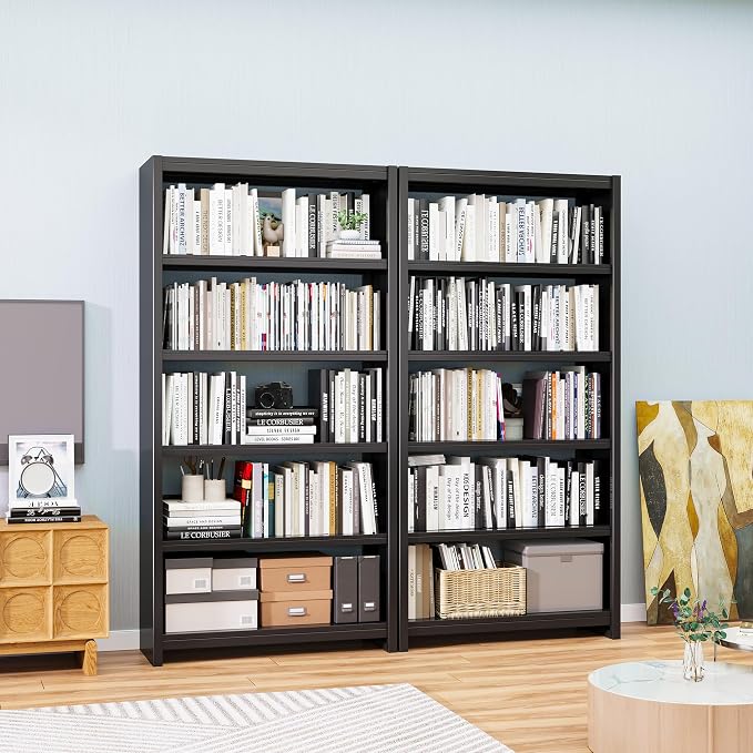OSEILLC 69" Metal Bookshelf,5 Tier Library Bookcase,Bedroom Bookshelves and Bookcases,Tall Book Case/Shelves for Living Room,Office,Black Large Bearing Book Shelf