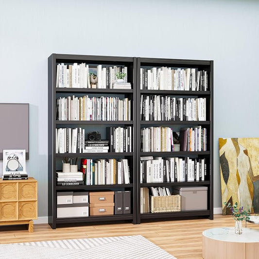OSEILLC 69" Metal Bookshelf,5 Tier Library Bookcase,Bedroom Bookshelves and Bookcases,Tall Book Case/Shelves for Living Room,Office,Black Large Bearing Book Shelf