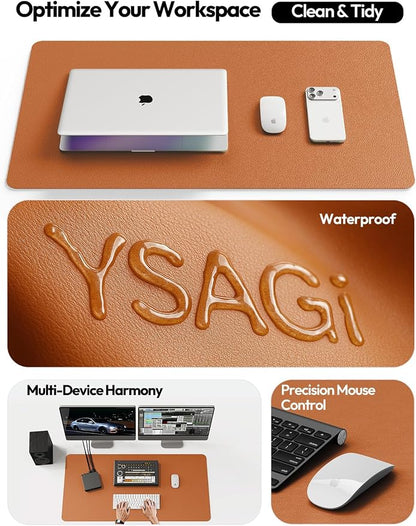 YSAGi Leather Desk Protector, Office Mat, Large Mouse Mat, Non-Slip PU Leather Blotter, Laptop Desk Mat, Waterproof Writing Pad for Office and Home(Brown, 63" x 24")