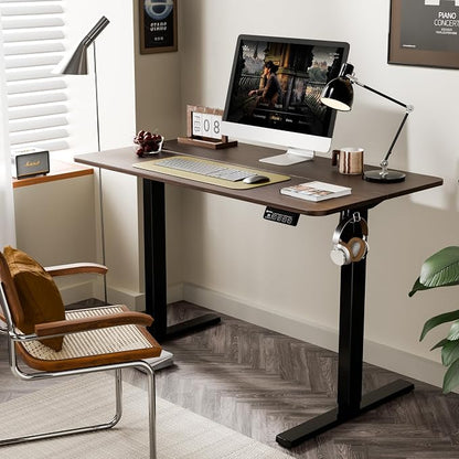 ERGOMAKER Electric Standing Desk, 43.3" x 23.6" Height Adjustable Sit Stand Desk with Splice Board for Home Office, Computer Desk Memory Preset (Black Frame, Walnut Desktop)