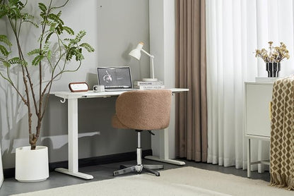 VINGLI Cute Small Swivel Desk Chair Comfy no Wheels,Ergonomic Low-Back Lumbar Support Vanity Nail Tech Computer Task Stool Chair for Home Office,Height Adjustable,Teddy Fleece,Brown