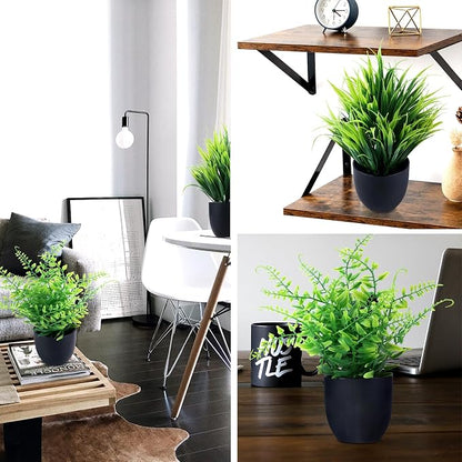 GREENTIME 2 Pack Fake Plants in Black Pot Small Artificial Plant Wheat Grass for Home Decor Faux Fern Greenery Indoor Bathroom Shelf Home Office Desk Bedroom Cabinet Kitchen Table Decorations
