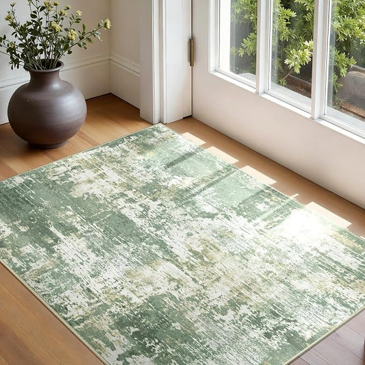 RELEANY Washable Area Rugs 3'x5' Non-Slip Modern Abstract Soft for Living Room Entryway Bedroom Kitchen, Print Pattern, Light Green/Yellow