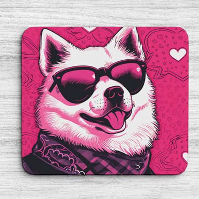 Pink Mousepad Glamour Dog Akita Mouse Pad for Home Office Gaming Working Desk Computer Desktop Accessories Non-Slip Rubber Mousepad for Dog Lovers