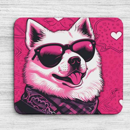 Pink Mousepad Glamour Dog Akita Mouse Pad for Home Office Gaming Working Desk Computer Desktop Accessories Non-Slip Rubber Mousepad for Dog Lovers