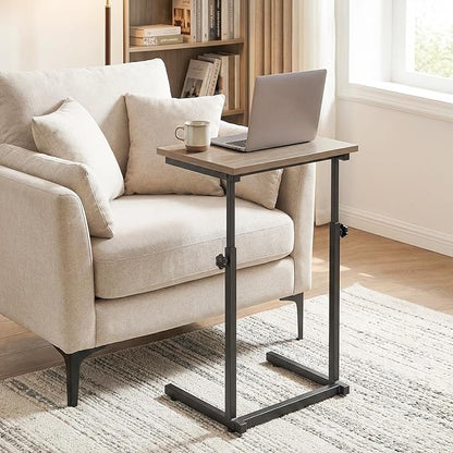 HOOBRO C Shaped End Table, Adjustable Height Sofa Side Table, Slide Under Couch Table, C Shaped Side Table for Small Spaces, for Living Room, Bedroom, Greige and Black BG71SF01