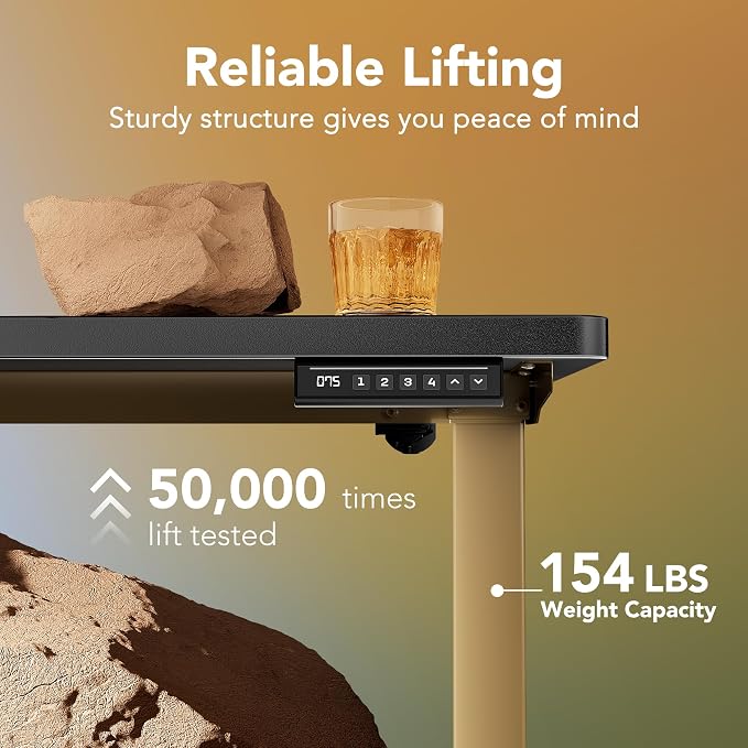 HUANUO 32" Small Electric Standing Desk Adjustable Height, 4 Memory Height Settings, Sit Stand Up Desk for Home Office & Computer Workstation, Black and Gold Frame