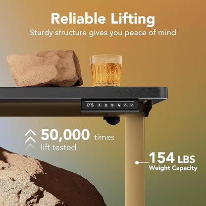 HUANUO 32" Small Electric Standing Desk Adjustable Height, 4 Memory Height Settings, Sit Stand Up Desk for Home Office & Computer Workstation, Black and Gold Frame