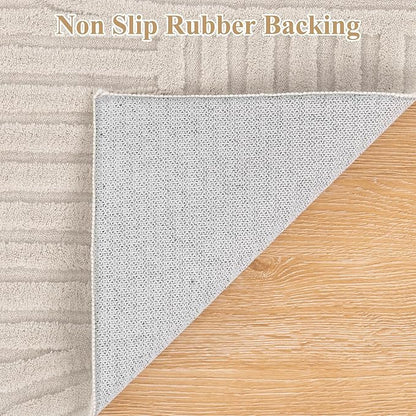 Pauwer 6x9 Washable Area Rugs for Living Room Modern Beige Solid Color Soft Fluffy Rugs for Bedroom Non Slip Boho Accent Indoor Mat Floor Carpet Cover for Kids Room Dining Room Kitchen Office