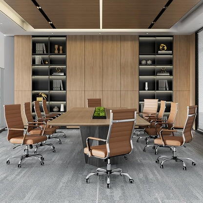 Okeysen Ergonomic Office Desk Chair, Ribbed Leather Modern Conference Room Chairs, Executive Adjustable Swivel Rolling Chair for Home & Office.