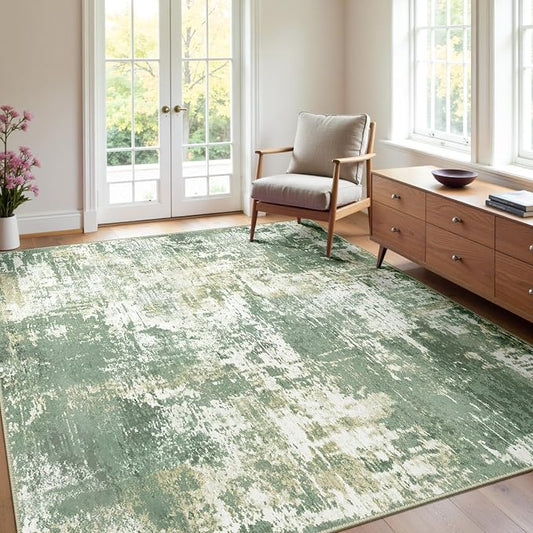 RELEANY Washable Area Rugs 4'x6' Non-Slip Modern Abstract Soft for Living Room Entryway Bedroom Kitchen, Print Pattern, Light Green/Yellow
