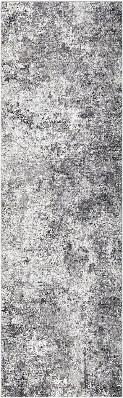 UERMEI 3x8 Washable Runner Rug for Hallway, Non Slip Low Pile Kitchen Carpet, Neutral Modern Abstract Indoor Floor Mat for Entryway Laundry, Kid & Pet Safe High Traffic Area, Grey