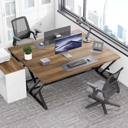 LVB Long Computer Desk, Big Industrial Home Office Desk, Large Metal Wood Writing Study Computer Table for Bedroom, Modern Executive Simple Gaming Work Desk for Student, Rustic Oak, 60 in
