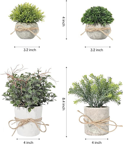 Velener 4 Pack Small Fake Plants Potted Eucalyptus Plants for Home Decor, Boxwood Artificial Plants Indoor, for Bathroom Bedroom Kitchen Office Farmhouse Room Shelf Decor