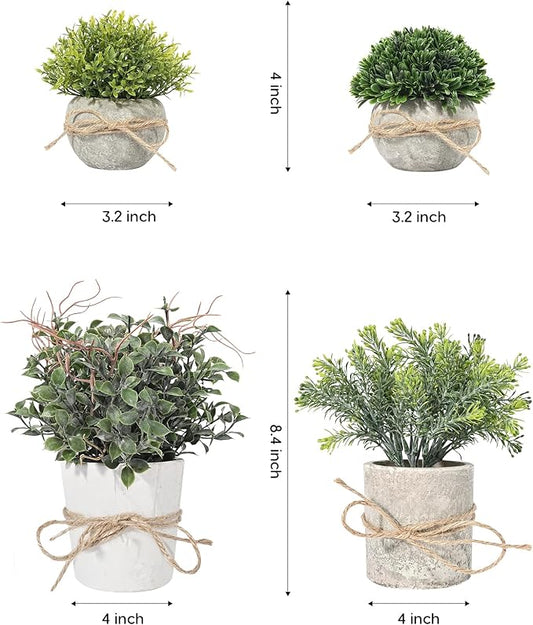 Velener 4 Pack Small Fake Plants Potted Eucalyptus Plants for Home Decor, Boxwood Artificial Plants Indoor, for Bathroom Bedroom Kitchen Office Farmhouse Room Shelf Decor