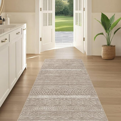 Nakagishi Area Rug Living Room Rugs: 2X6 Machine Washable Boho Large Neutral Farmhouse Stain Resistant Moroccan Indoor Floor Carpet for Bedroom Nursery Dorm Dining Room Home-Dark Brown