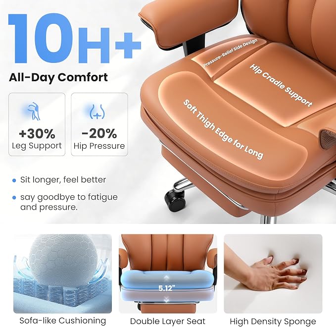 BestGlory Big and Tall Office Chair with Lumbar Support, Executive Leather Computer Desk Chair, Heavy Duty Comfortable Gaming Chair with Double Layer Cushion & Footrest for Home Office Gaming