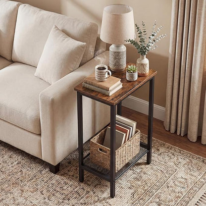 HOOBRO Tall Side Tables, Set of 2, Industrial End Telephone Tables with Adjustable Mesh Shelves, Small Tall Nightstands for Living Room, Bedroom, Entryway, Office, Rustic Brown and Black BF03DHP201