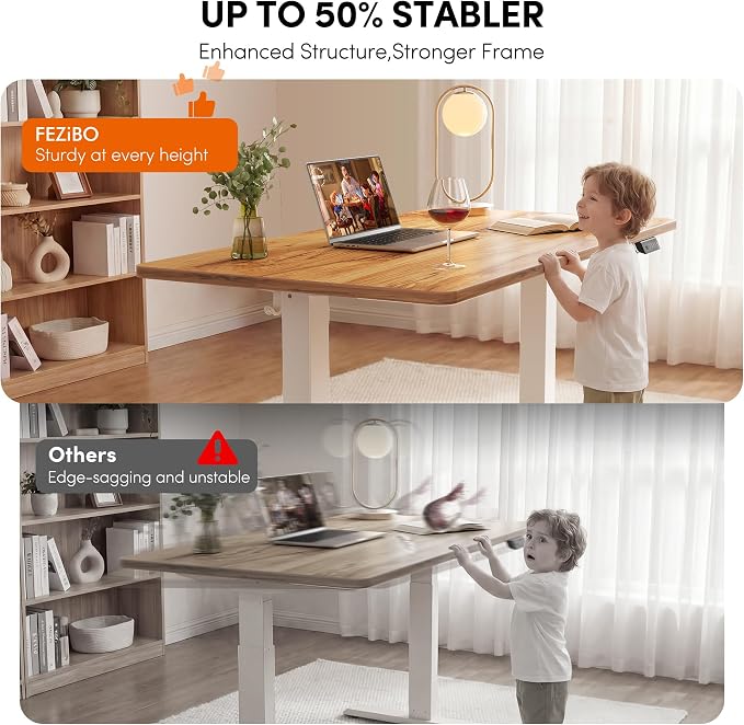 FEZIBO One-Piece Standing Desk, 48"x24" Seamless Tabletop Electric Height Adjustable for Home Office, Study Rooms & Multi-Device Workstations, Light Rustic