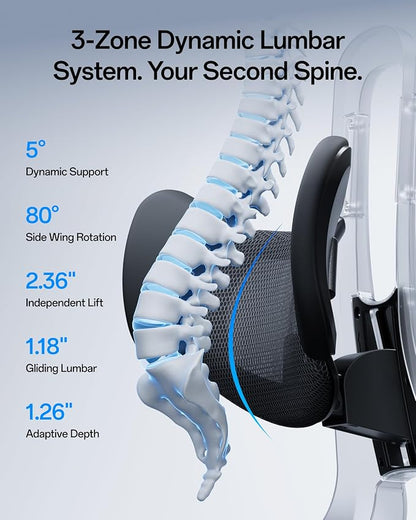 Hbada E3 Pro 2026 Edition Ergonomic Office Chair, Mesh Desk Chair with 3-Zone Floating Lumbar Support, Upgraded 4D Headrest, 720° Armrests, Black