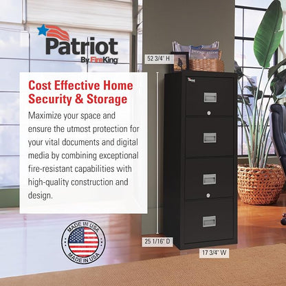 FireKing Patriot Vertical 4 Drawer Legal & Letter Fire Safe File Cabinet, Key Lock, 1 Hour Fire Rated UL Rated & Water Resistant, USA Made, Black