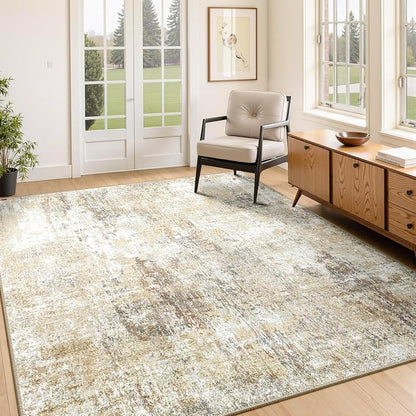 RELEANY Washable Area Rugs 4'x6' Non-Slip Modern Abstract Soft for Living Room Entryway Bedroom Kitchen, Print Pattern, Neutral Brown Gray