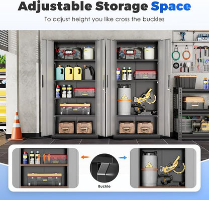 INTERGREAT Storage Cabinet with Doors and Shelves, Metal Garage Storage Cabinets with Lock, Lockable Steel Supply Cabinet for Home Office, Warehouse (Black Grey)