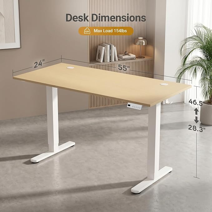 Claiks Electric Standing Desk 55 x 24 Inches, Motorized Sit Stand Desk with 3 Memory Presets & Cable Management, Spacious Ergonomic Computer Workstation for Dual Monitors & Gaming Setup, Nature