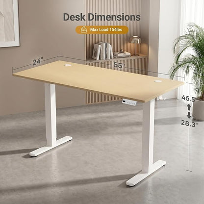 Claiks Electric Standing Desk 55 x 24 Inches, Motorized Sit Stand Desk with 3 Memory Presets & Cable Management, Spacious Ergonomic Computer Workstation for Dual Monitors & Gaming Setup, Nature