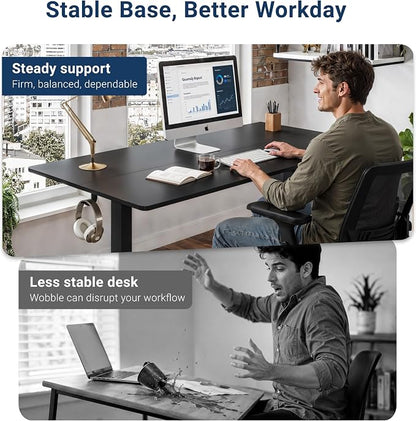 Techni Mobili 55” W Electric Standing Desk, Height Adjustable Sit-to-Stand Desk with 3 Memory Presets and Dual Accessory Hooks, Computer Workstation for Home or Office, Black