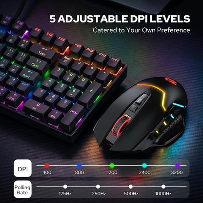 Redragon M690 MAX Wireless Gaming Mouse, Tri-Mode RGB Mice w/ 7 Macro Buttons, 12800 DPI, 400mAh Rechargeable Mouse for PC/Mac/Laptop
