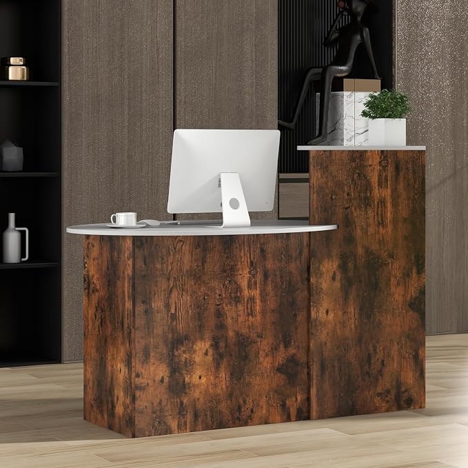 Tangkula Reception Desk, Front Counter Desk with Lockable Drawers, L Shaped Retail Counter with Oval Desktop, Checkout Computer Workstation for Salon Lobby Home Office