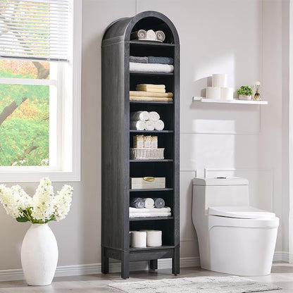 IFGET 71" Tall Arched Bookshelf, 8 Tiers Arch Bookcase with Storage, Modern Farmhouse Book Shelf with Adjustable Shelves, Wood Bookshelf w/Open Display Shelves for Living Room, Office (Dark Grey)