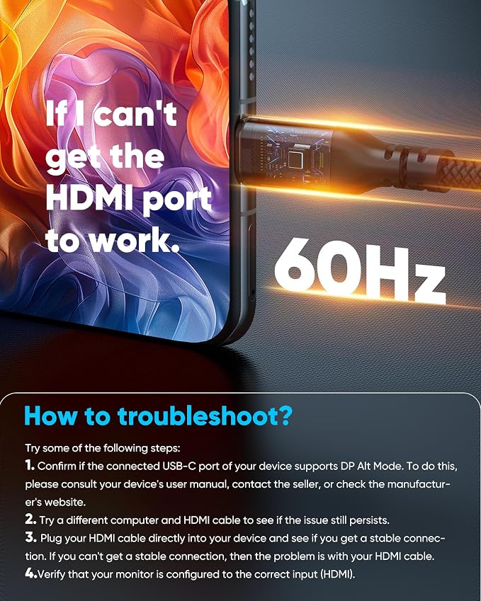 Highwings USB C to HDMI Cable @60Hz, USB-C (4K HDMI) 6 FT, [Thunderbolt 3/4 Compatible] Type-C to HDMI Cord for iPhone 16/15 Series, MacBook Pro/Air, iPad, Surface, Galaxy, XPS, and More