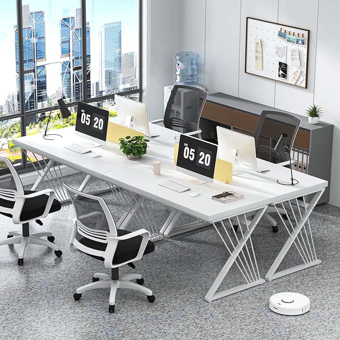 FOLUBAN White Desk, Modern Wood and Metal Computer Desk for Home Office, Simple Writing Work PC Desks for Bedroom, Industrial Study Gaming Table for Living Room, White, 47 Inch