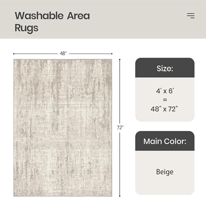 Valenrug Washable Rug 4x6 - Stain Resistant 4x6 Area Rugs for Living Room, Non Slip Backing Printed Rugs for Bedroom, Folable Machine Washable Area Rug(4'x6', Beige)