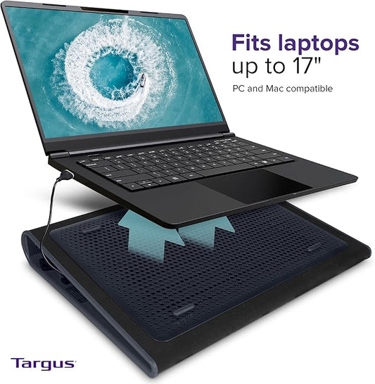 Targus 17 Inch Dual Fan Lap Chill Mat - Soft Neoprene Laptop Cooling Pad for Heat Protection,Fits Most 17" Laptops and Smaller - USB-A Connected Dual Fans for Heat Dispersion (AWE55US),(Pack of 8)