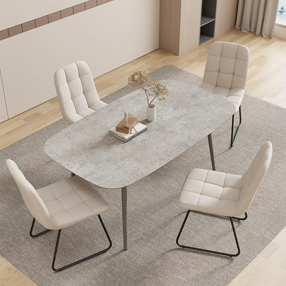 HIPIHOM 55.1'' Dining Table Set for 4,Modern Wood Dining Table,Leather Dining Chairs 4,Table and Chairs Set of 4,Ideal for Kitchen Dining Room (Gray Table + 4 U-Shaped White Chairs, 55.1")