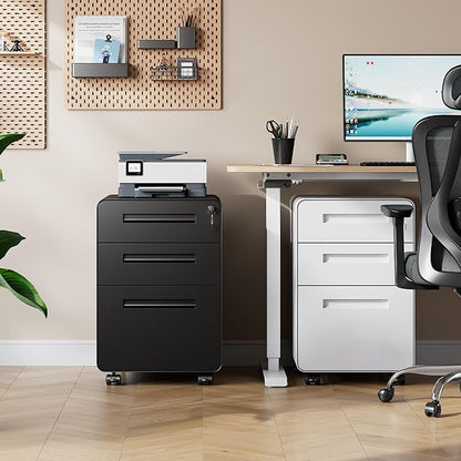 DEVAISE 3 Drawer Mobile File Cabinet, Under Desk Metal Filing Cabinet with Lock for Home Office, Office File Cabinet fits Letter/Legal Size, Pre-Assembly, Black